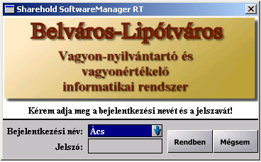 II. Néhány szó a megvalósult, már működő modulokról II.1 Bejelentkező rendszer: II.2 Ingatlan nyilvántartó modul II.3 Nem lakás célú szerződések modul II.4 Lakás szerződések modul II.