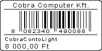 3. Etikett minta Az ábrán látható etikett mérete 50x25 mm, mely az alábbi formátumleíró segítségével készült: «üres sor» N A51,10,0,4,1,1,N,"Cobra Computer Kft.