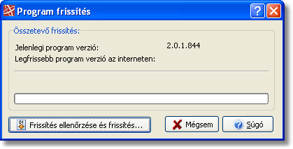 82 Olajzöld 3.8 A program frissítése A Súgó menüben található az Újabb program verzió keresése... menüpont. A menüpont az alábbi ablakot nyitja meg: Ha a Frissítés ellenőrzése és frissítés.