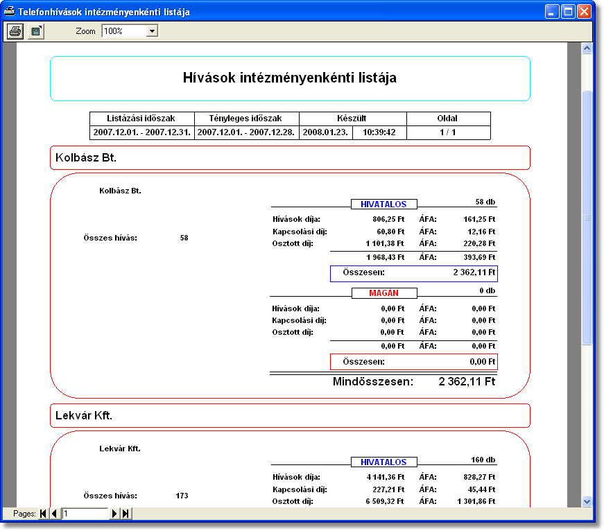 A WinPCTari program 34 1.2.11 Listák készítése 1.2.11.1 Részletes lista készítése A részletes lista készítése a felhasználók körében a leggyakrabban alkalmazott programfunkció.