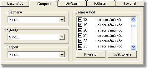 41 WinPCTari súgó Dátum/Idő Ezen a fülön lehet a listakészítés kezdő és záró időpontját (év, hó, nap, óra, perc) megadni.