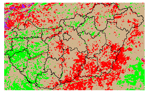 Aszály 2000, 2001 augusztus NOAA AVHRR Aszály 2000, 2001 augusztus SPOT VEGETATION NDVI különbségtérkép:1.