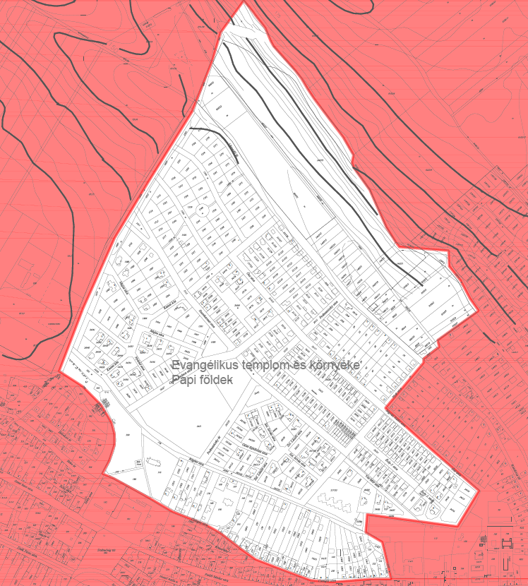 Evangélikus templom és környéke, Papi földek településrész A 4. településrész az alábbi közterületekkel határolható le: 4.