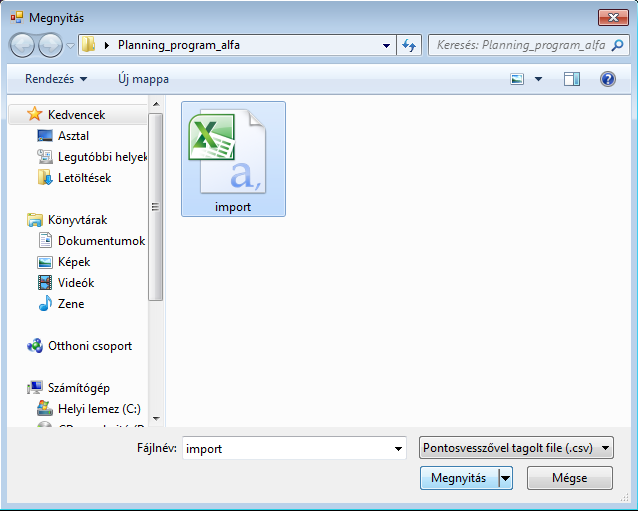 19. ábra: Importálandó file kiválasztása Forrás: Saját fejlesztés A rendszer használata - a betanulás után viszonylag egyszerű, a felhasználónak nem kell a főkönyvi rendszer adataiból hosszas