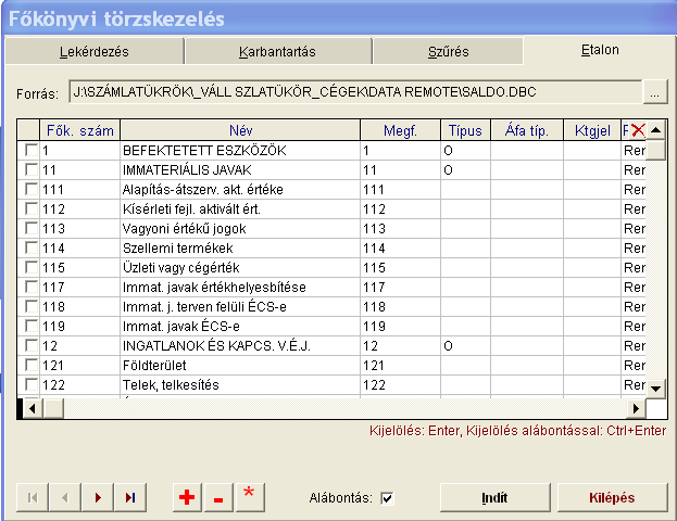 Az Etalon fülön lehetőség van a Saldo által