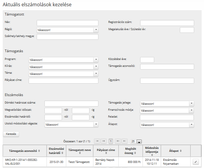 3. Valamint, a Támogatások -> Bizonylatok listázása képernyő