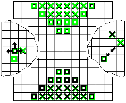 SQUARED & CROSSED (négyzetekkel és keresztekkel) Végy egy táblát, rá kezdőállást, határozd meg a lépések szabályait, és a verseny célját.
