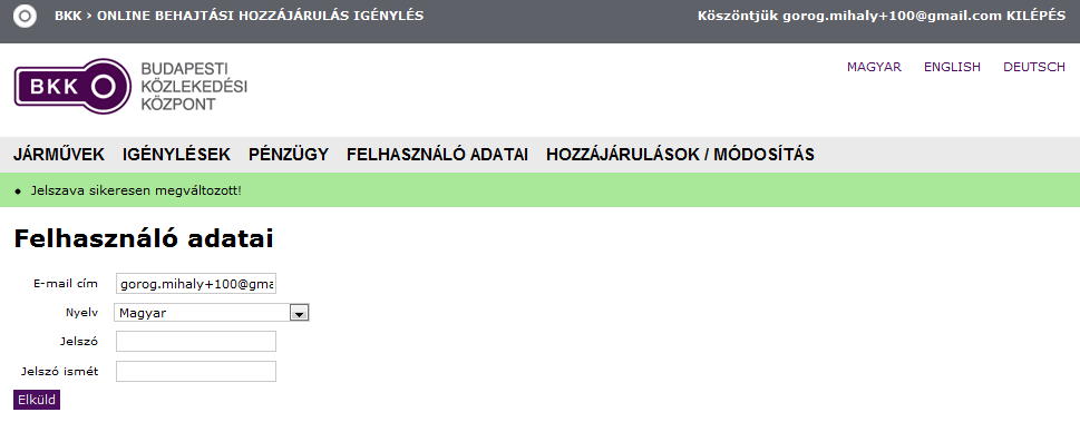 Abban az esetben, ha a felhasználó minden ilyen adatcsoportot töröl a listából, akkor nem tud új igénylést leadni. 2.4.