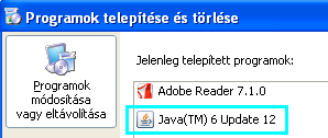 Start menü / Beállítások / Vezérlőpult ) ellenőrizheti a Java Control Panel segítségével, illetve XP operációs rendszer esetén fontos, hogy a Vezérlőpult klasszikus nézete legyen