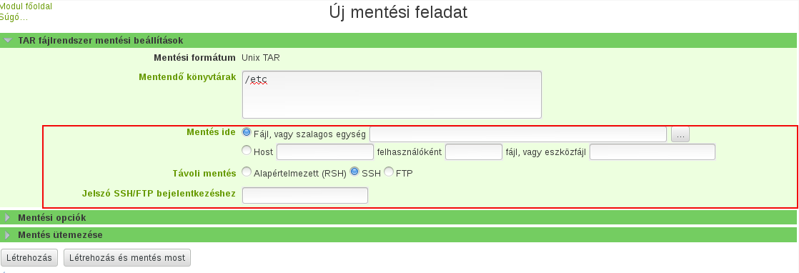 63. ábra: Mentés ütemezése A mentésnél ki kell jelölnünk a mentendő könyvtárakat pl.