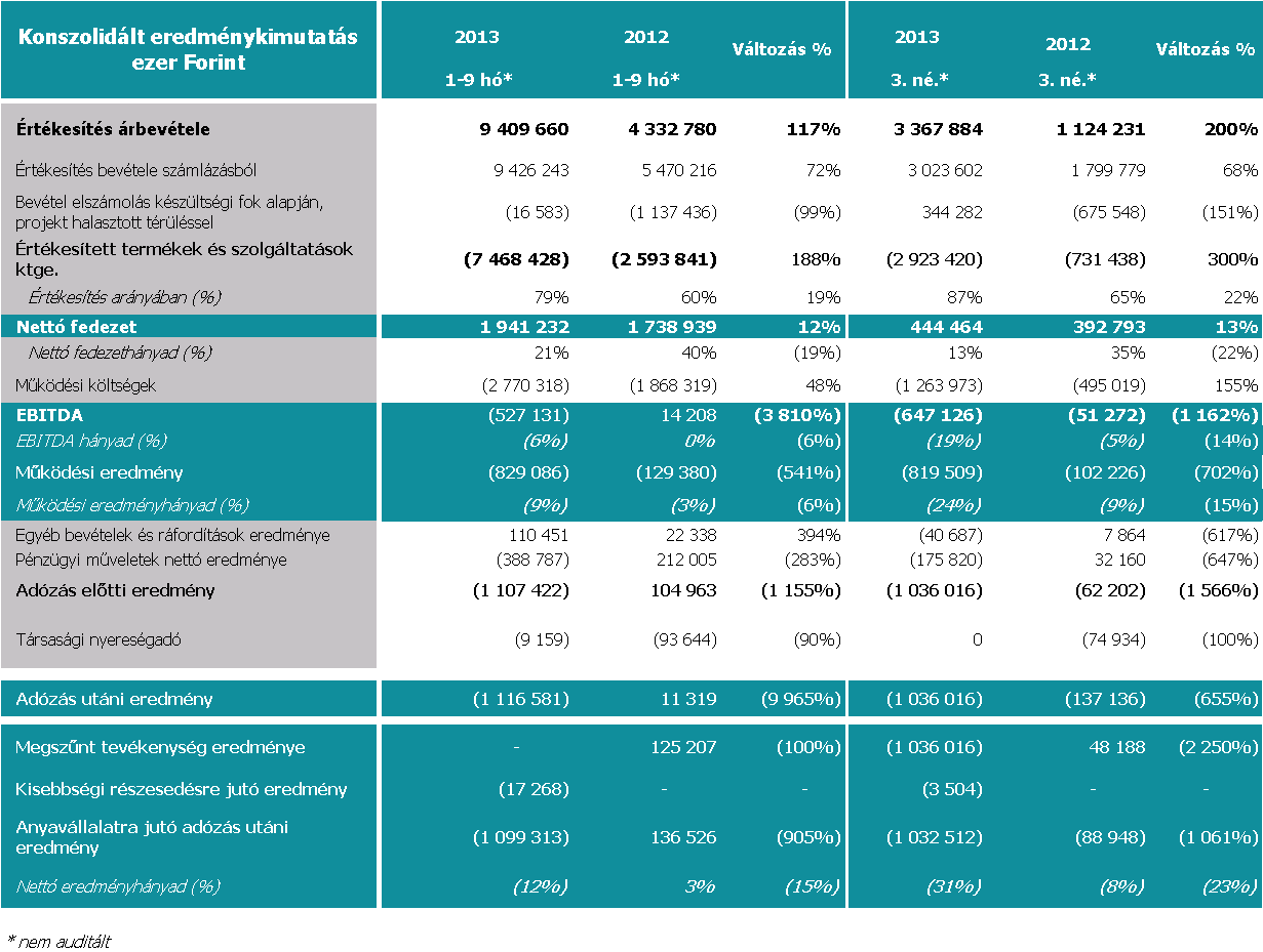 A Synergon Csoport 2013. szeptember 30-i eredményelemzése 2013.