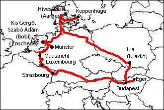 utazás 2969. km, Münster, Németország: Münster szép. Mint ahogy a helyi diáklányok is. Meg kell tanulnom németül. 3037. km, újra Enschede: Egy kínzó kérdés: ezek miért nem tartanak kávét a kávézókban?