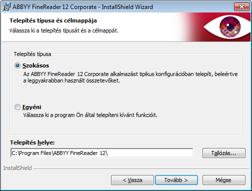 3. lépés: Az ABBYY FineReader 12 telepítése munkaállomásokra Fontos!