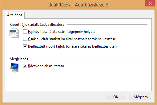 Fájl menü ADATBÁZIS-KEZELŐ Az Adatbázis-kezelő az SQL adatbázisok karbantartására használható, és a már létező adatbázisunkból olvassa be a riportokat (ugyanakkor lehetőség van arra is, hogy később