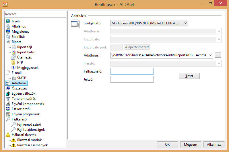 Beállítások 3.7.1 BORLAND INTERBASE / FIREBIRD (MSDASQL) Az InterBase, illetve Firebird adatbázis használatához beállíthatunk adatforrást, de ez nem szükséges.