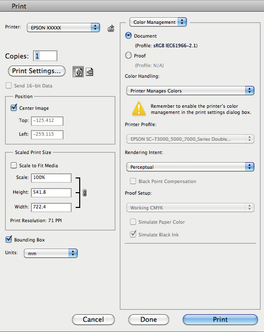 Megjegyzés: A támogatott platformokkal kapcsolatos információk az adott alkalmazás webhelyén érhetők el. Például Adobe Photoshop CS5 Nyissa meg a Print (Nyomtatás) képernyőt.