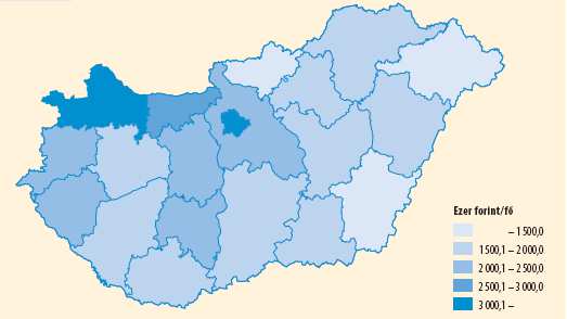 11. ábra: Az egy főre jutó GDP megyék szerint, 2010 Forrás: KSH 2013, 169 o. 29.