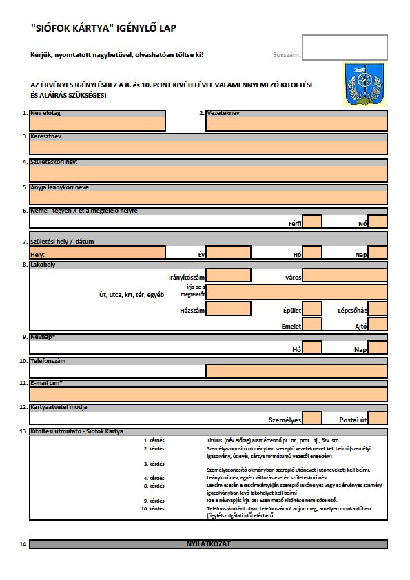 2. számú melléklet Siófok Kártya