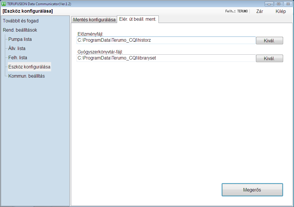 Fájl mentés céljának beállítása Lehetséges a gyógyszerkönyvtár olvasási és pumpa előzményfájl mentési mappa TERUFUSION Dóziselemző gyógyszerkönyvtár intézővel szoftverrel vagy TERUFUSION