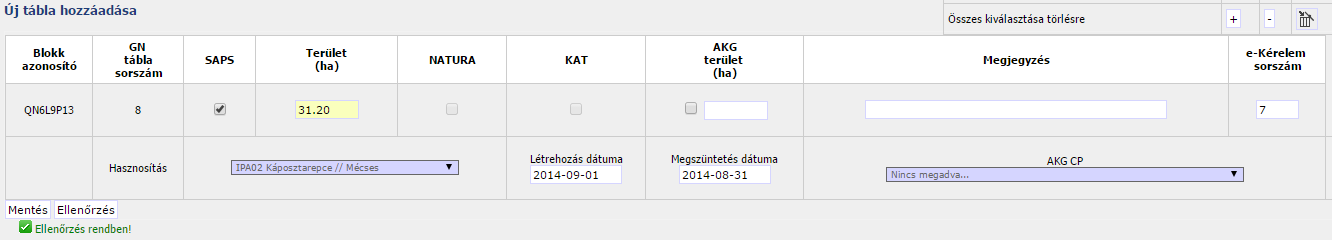 Új tábla felvitelére a blokk legördülő listából történő kiválasztását követően, a lap alján van lehetőség.