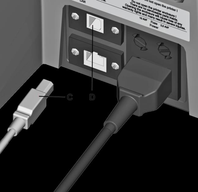 Telepítés 4.13 Csatlakoztatás USBkábellel Fontos tájékoztatás Az M-Print PRO alkalmazás szoftverének telepítése után csatlakoztassa az USB kábelt a nyomtatóhoz.