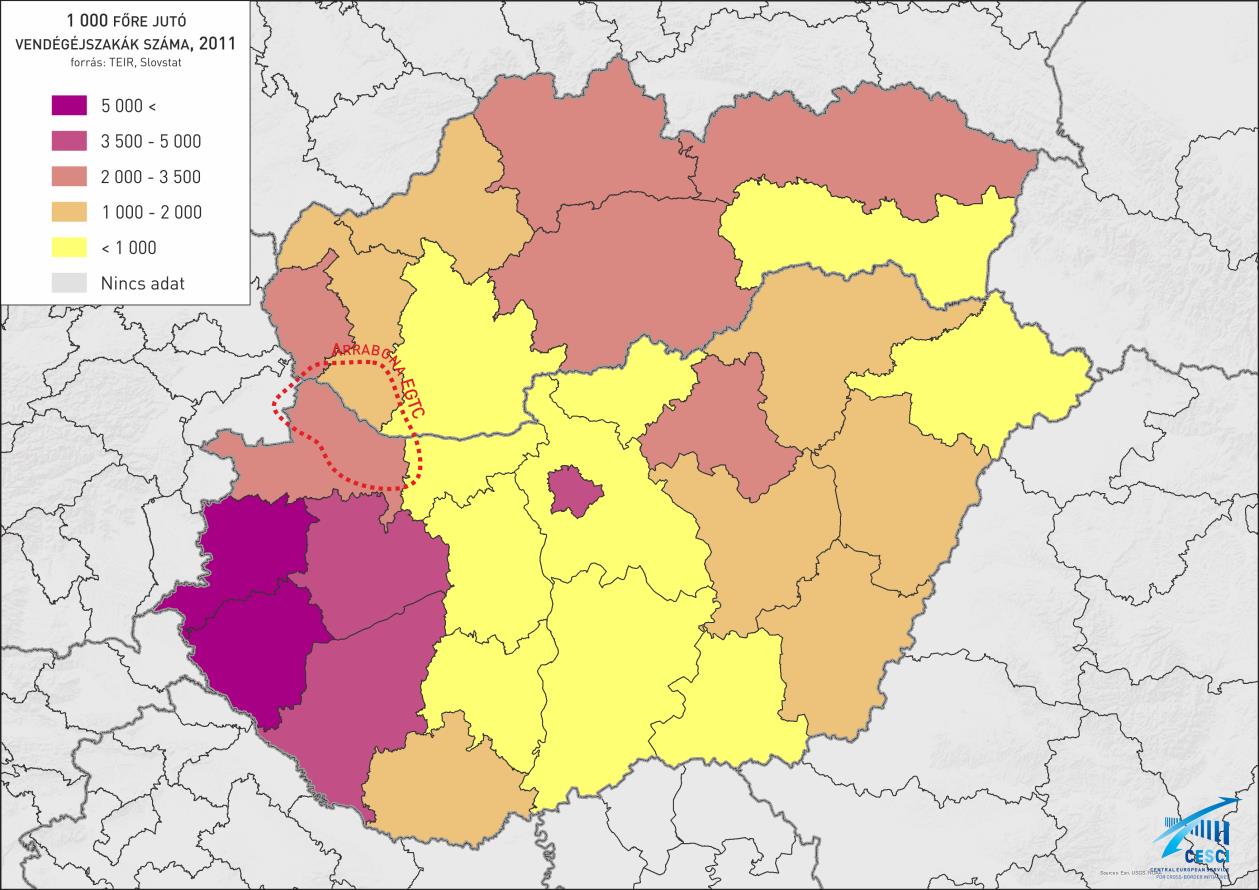 35. ábra: Vendégéjszakák száma (2011) Mindent egybe véve elemzésünkből kirajzolódik, hogy mennyire kedvező turisztikai adottságokkal, fejlesztési potenciálokkal bíró területről van szó, ami további