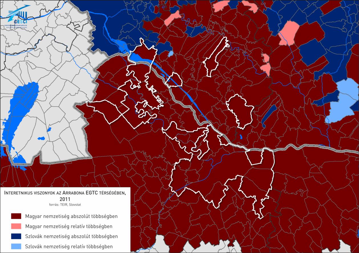 53. ábra: Interetnikus viszonyok az Arrabona EGTC térségében Magasabb területi szinten a LEADER helyi akciócsoportok valamint a többcélú kistérségi társulások további példaként szolgálnak az EGTC