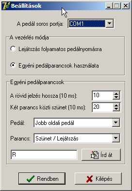 A beállítások ablak ismertetése A megjelenő ablakban a következő paramétereket állíthatjuk: - Soros port.