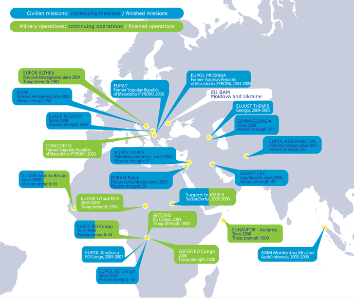 3. táblázat: Az Európai Biztonság- sé Védele Politika keretében inditott műveletek Forrás: Európai Unió Tanácsa (http://www.consilium.europa.eu/showpage.aspx?