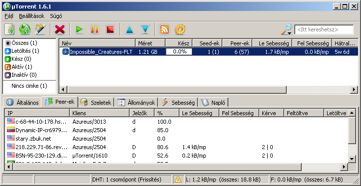 36 Fájlkezelők, megosztók, letöltők µtorrent 1.6.1 µtorrent http://www.utorrent.