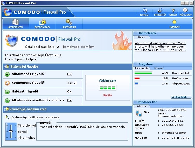 Tűzfalak 53 Tűzfalak Comodo 2.4 Creating Trust Online http://www.personalfirewall.comodo.