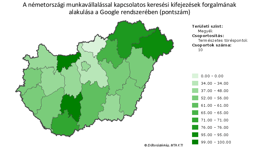 A fenti adatok nem azt jelentik, hogy Tolna megyéből mindenki Németországba akar munkát vállalni, hanem 100-as értékkel az a területi egység Magyarországon megye jellemezhető, ahonnan a legtöbb