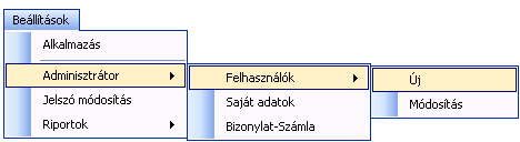 3.3 Felhasználók hozzáadása/szerkesztése és jogosultságai Új felhasználó hozzáadását a [Beállítások] menü [Adminisztrátor] opció, majd a [Felhasználók] opció végül az [Új] ra kattintásával érhető el.