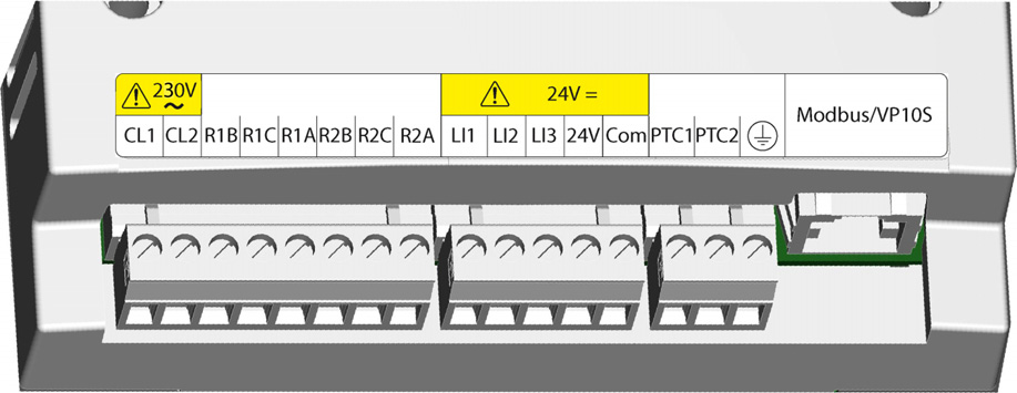 relé alaphelyzetben nyitott 2 A-250 Vac vagy 30 Vdc induktív terhelésen ( p.f.=0.4) R2B 2. relé alaphelyzetben zárt Minimális kapcsolási képesség: R2C 2. relé közös 100 ma 12 Vdc R2A 2.