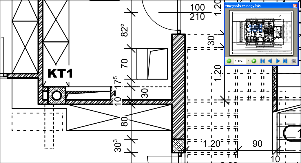 A PDF alapú műszaki dokumentáció A Nagyító eszköz-zel a dokumentumban (rajzban) kijelölhetünk egy kis területtel egy nagyítandó terüle tet, melyet nagyítva egy kisebb ablakban nagyítva látunk, mintha