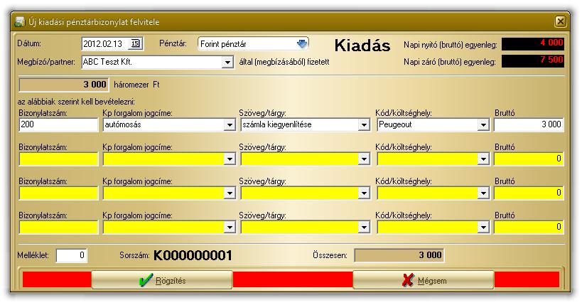 12. ábra: Új kiadási pénztárbizonylat felvitele - rögzítési folyamat Nem szeretnénk felesleges ismétlésekbe bocsátkozni,