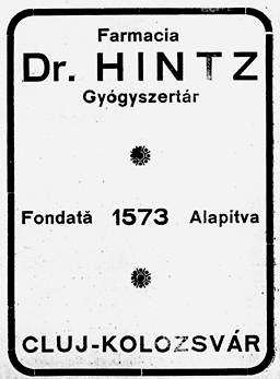 A Hintz család gyógyszerészei 1860 1992 Kolozsváron Hintz György K.