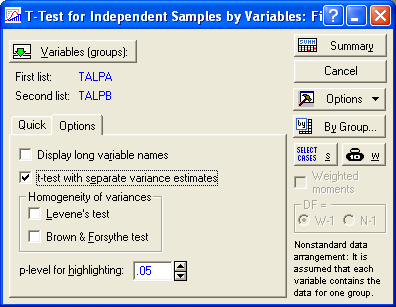 Feltételezhetjük, hogy a két sokaság variaciája megegyezik? (Fpróba!) H µ µ : H µ µ : T-test for Idepedet Samples (Fiucipo.