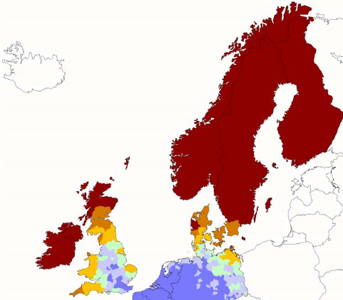 tehát az északi országok régiói periférikus helyzetbe kerültek a legkedvez bb értékekkel rendelkez német, benelux és francia régiókhoz képest.