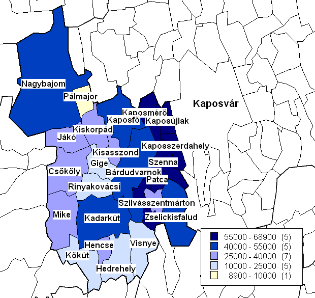 32 5/5. ábra: Egy főre jutó személyi jövedelemadó-alap havi összege 2009-ben (Ft) 21 5.