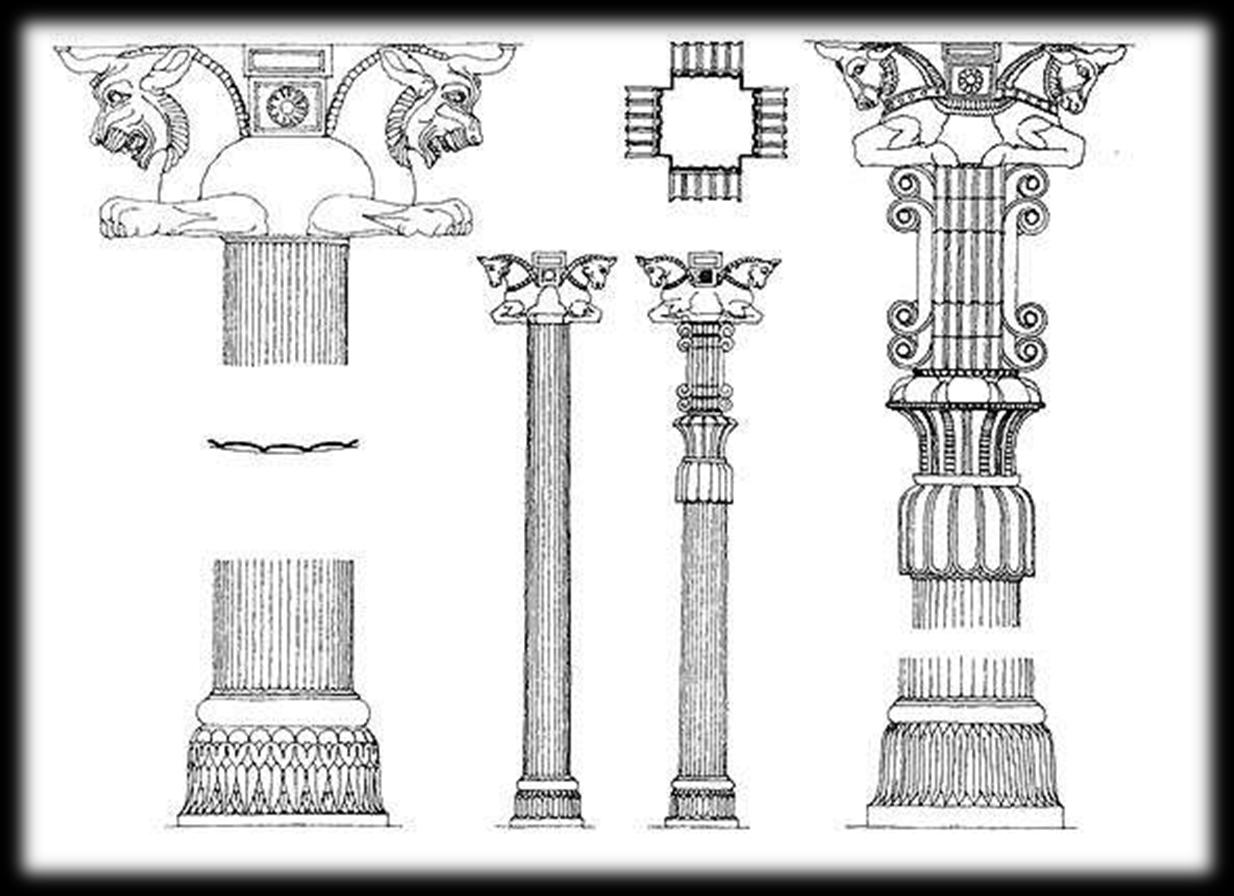Perzsa építészet - karcsú oszlopos támasztás - kannelúrázott