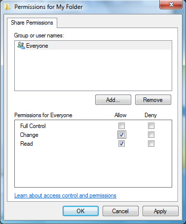 4. Jelölje ki a Share this folder (A mappa megosztása) elem jelölőnégyzetét, majd kattintson a Permissions (Engedélyek) elemre. 5.
