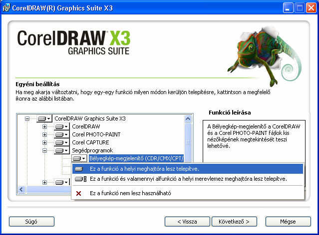 26 ISMERKEDÉS telepíti. Teljes a telepítés, ha ezt a CorelDRAW Graphics Suite ágban választjuk ki.