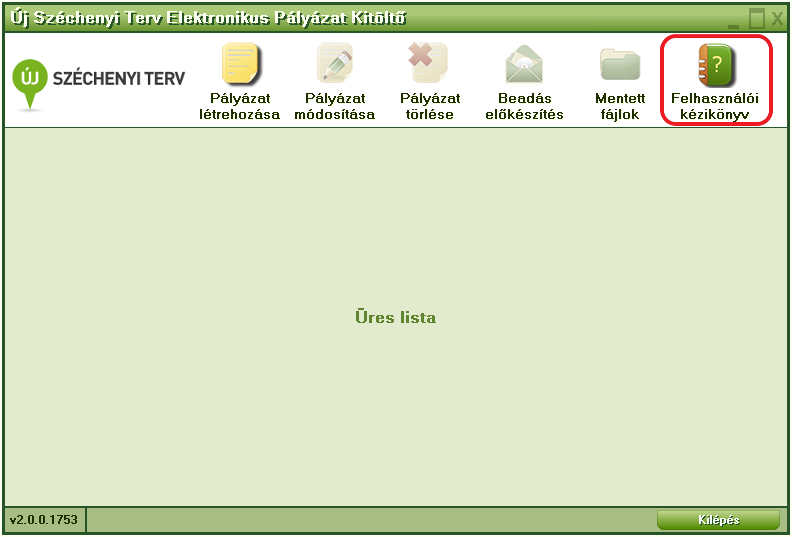 A funkciógomb megnyomásának hatására a program megjeleníti a mentett pályázatott tartalmazó fájlt: 16.