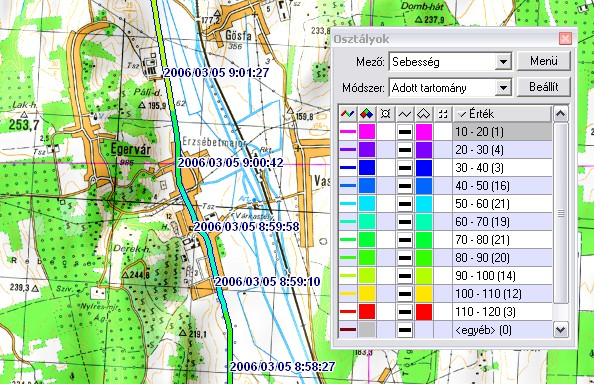 TopoExplorer v1.7.4.18 felhasználói kézikönyv 2007.04.29. A rétegek bármelyik három tulajdonság alapján feliratozhatók. A feliratok megjelenése is méretarányhoz köthető.