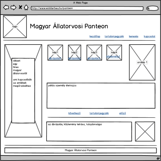 Tartalom és design Előzetes oldalképterveket készítettem a BalsamiqMockup segítségével a jobb átláthatóság érdekében. Az alábbi két oldalkép szemlélteti a nyitólap (18.