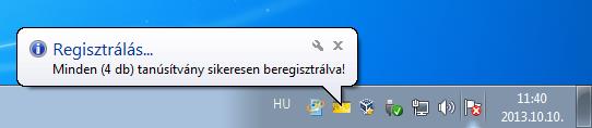 3.3.7.4.1 Kártya behelyezése az olvasóba Amint egy kártyát helyezünk be egy kártyaolvasóba, a kártyakezelő alkalmazás észleli azt, és erről egy tájékoztatást küld a felhasználó felé.