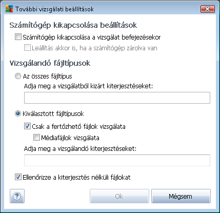 o A számítógép kikapcsolásának beállításai - döntse el, hogy a számítógép automatikusan kikapcsoljon-e, miután a vizsgálati folyamat véget ért.