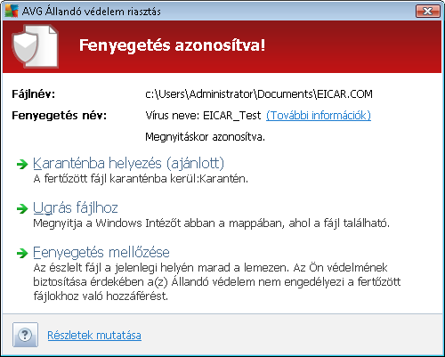 visszavonása. A módosításokat nem menti a program. Ugyanakkor visszatér az AVG AntiVirus 2012 fo felhasználói felületéhez (összetevok áttek intése). 6.1.5.