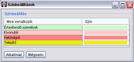 3.11 Eseménykategóriák Minden eseménykategóriához megadható, hogy milyen szín és hang jelenjen meg a Beérkezett események ablakban, továbbá, hogy az Objektumok állapota ablakban az esemény kategória